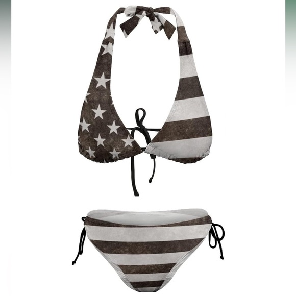 NIP Black White American Star Striped String Bikini Size XXL - Picture 5 of 6